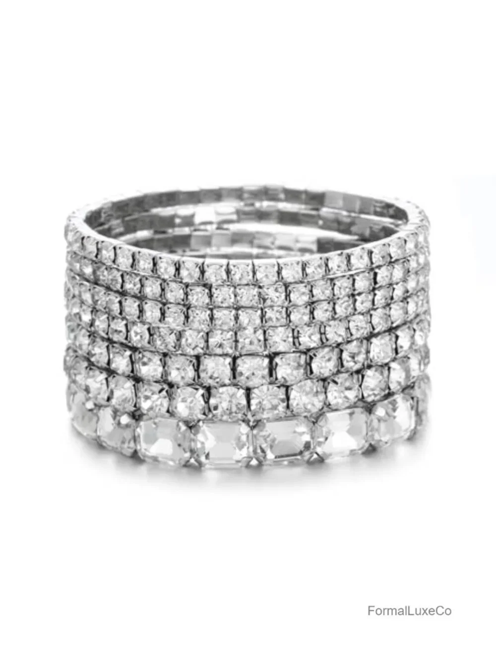7 PCS Crystal Stretch Bracelets Set Rhinestone Stackable Bridal Jewelry Women